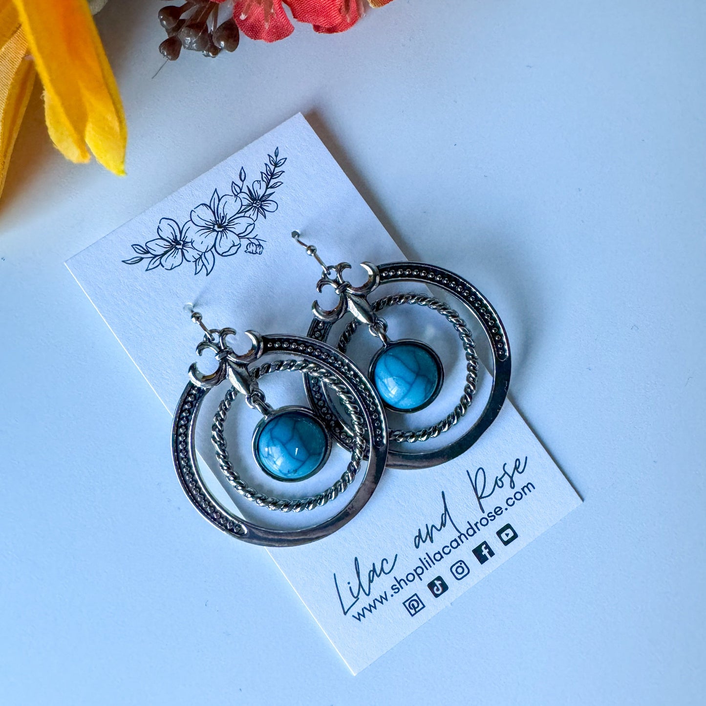 ✅ Western Turquoise Stone Round Earrings