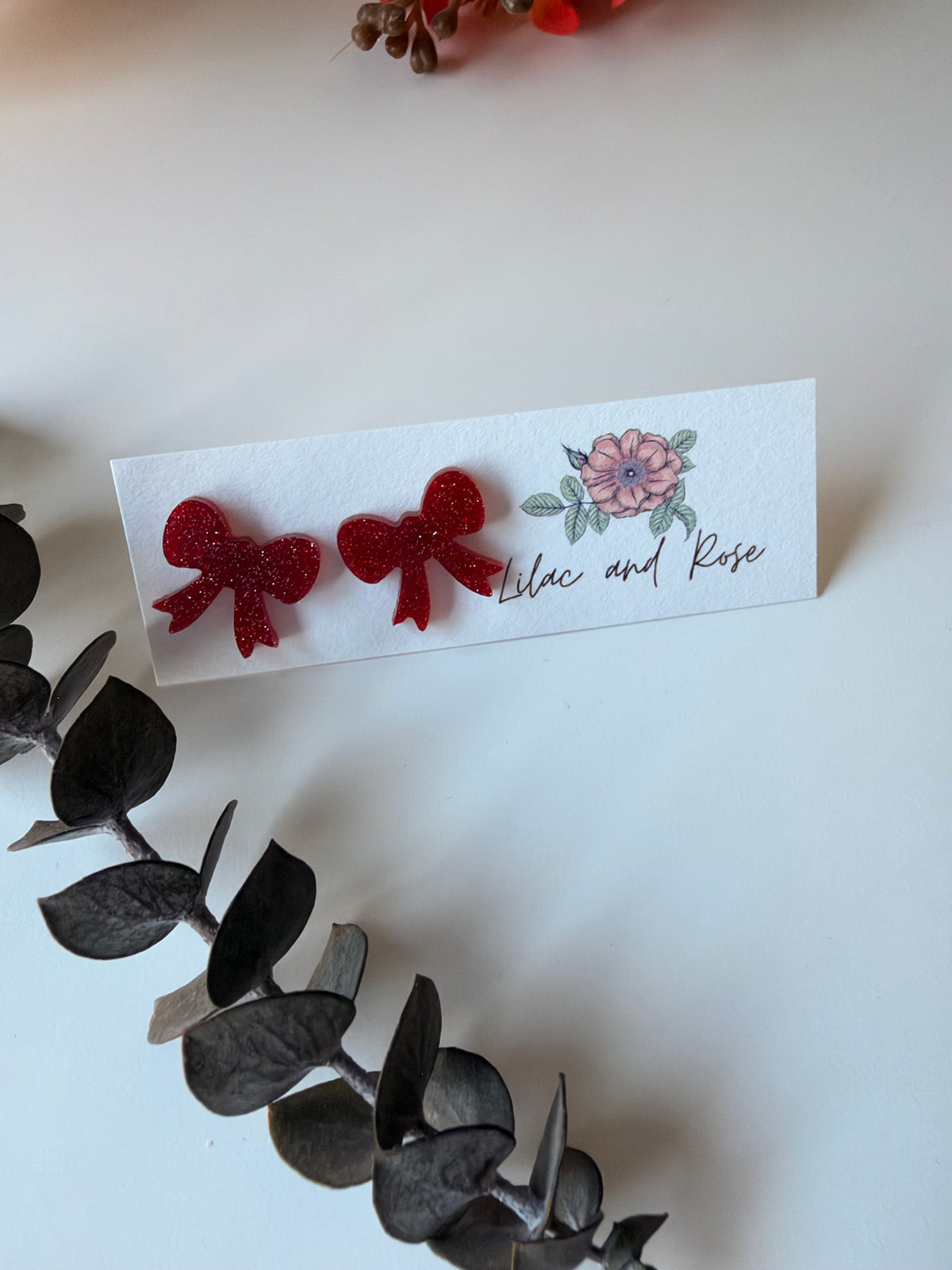 Red Glitter Bow Stud Earrings
