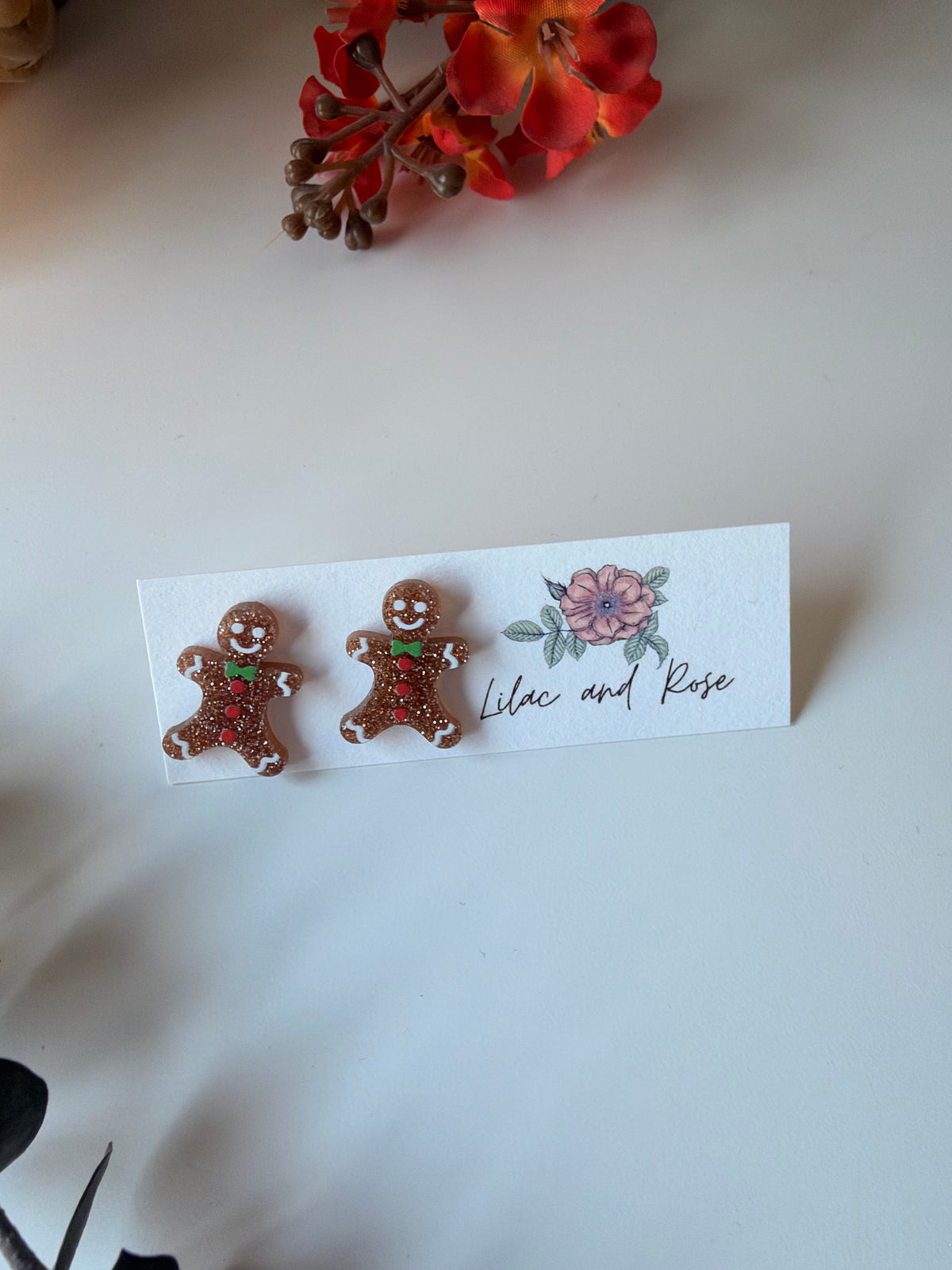 Glittery Gingerbread Man Stud Earrings