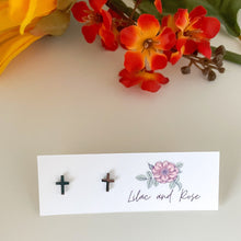 Load image into Gallery viewer, cross stud earrings dainty faith jewelry