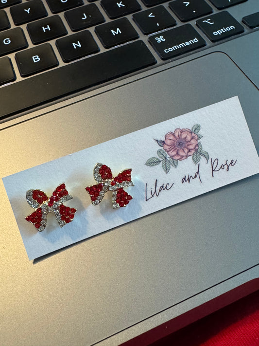 ✅ CZ Red Bow Stud Earrings