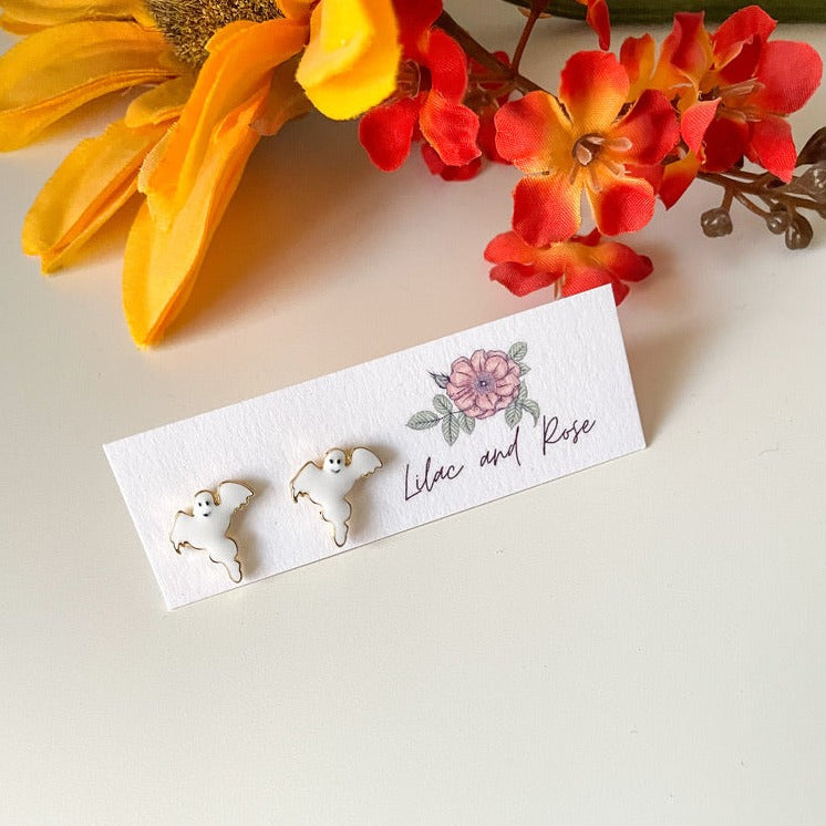 ✅ White Ghost Stud Earrings