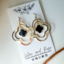 Load image into Gallery viewer, Mother of Pearl Layered Clover Dangle Earrings – Elegant Shine with Modern Charm