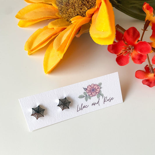 tiny web earrings spooky season studs hypoallergenic