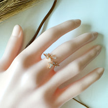 Load image into Gallery viewer, Dainty Studded Fern Open Band Ring – Nature-Inspired Adjustable Ring
