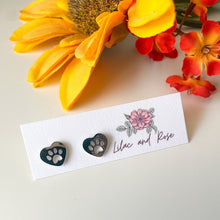 Load image into Gallery viewer, heart paw print stud earrings Lilac and Rose