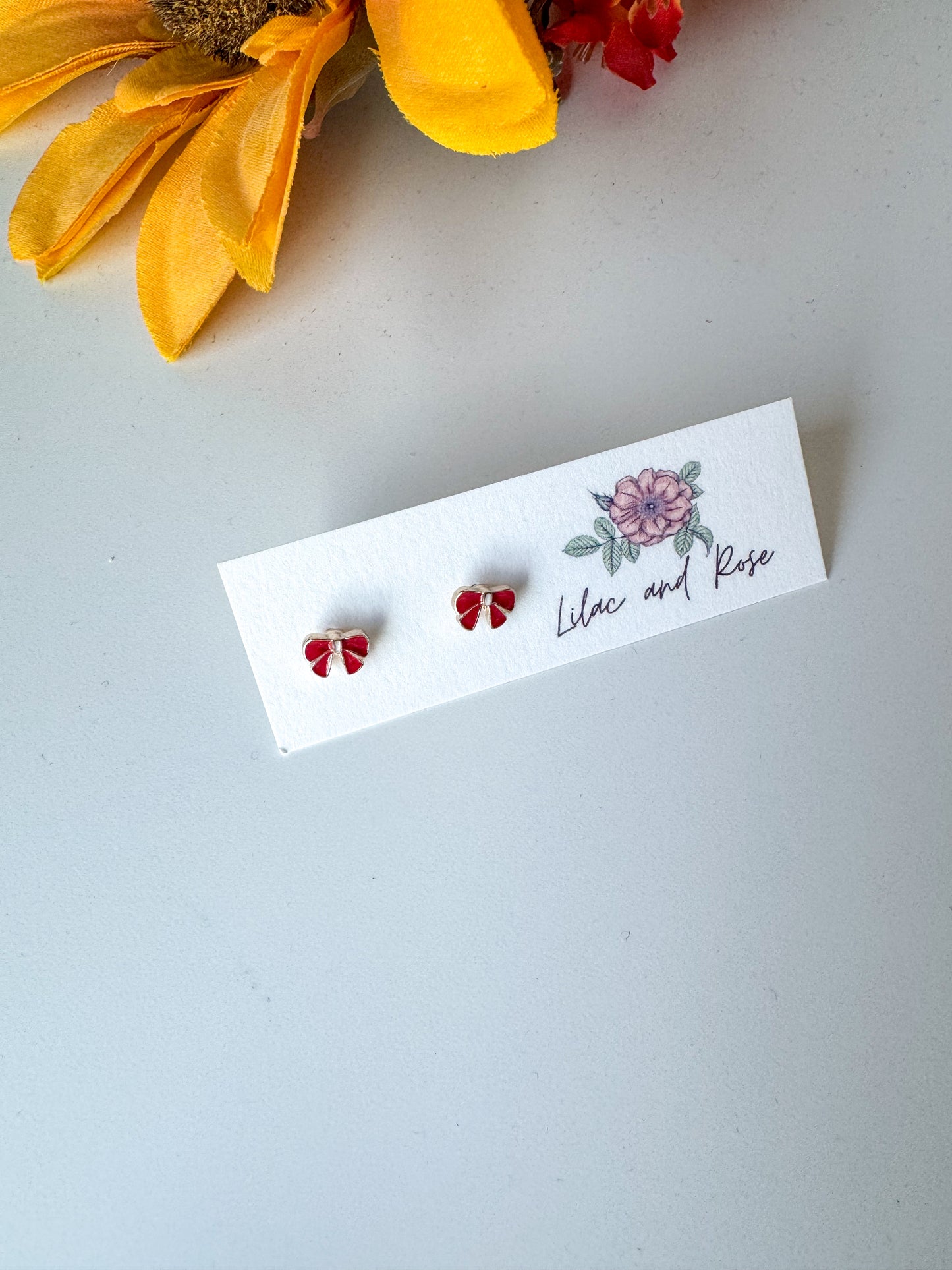 Red Ribbon Bow Stud Earrings
