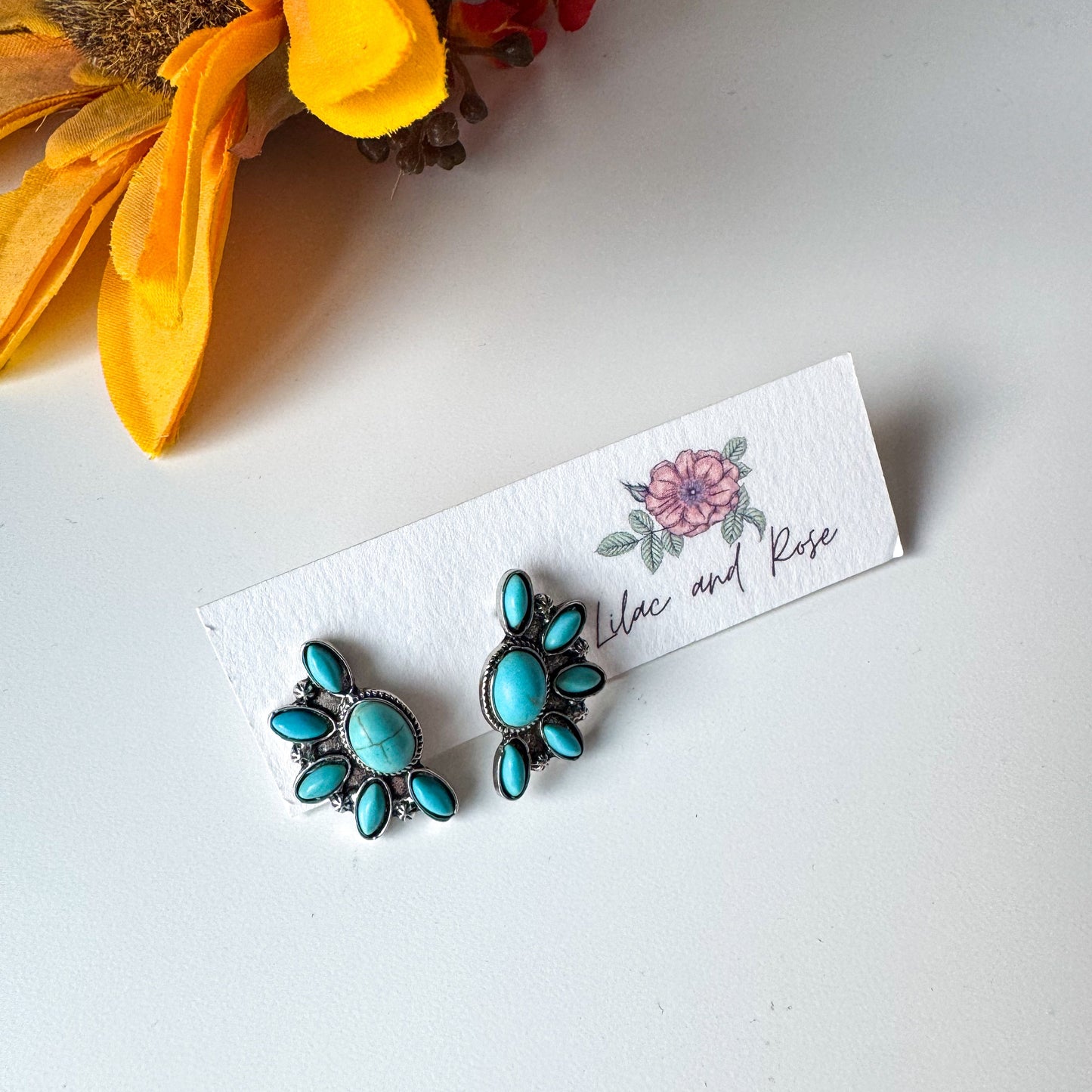 ✨ Half Flower Turquoise Studs
