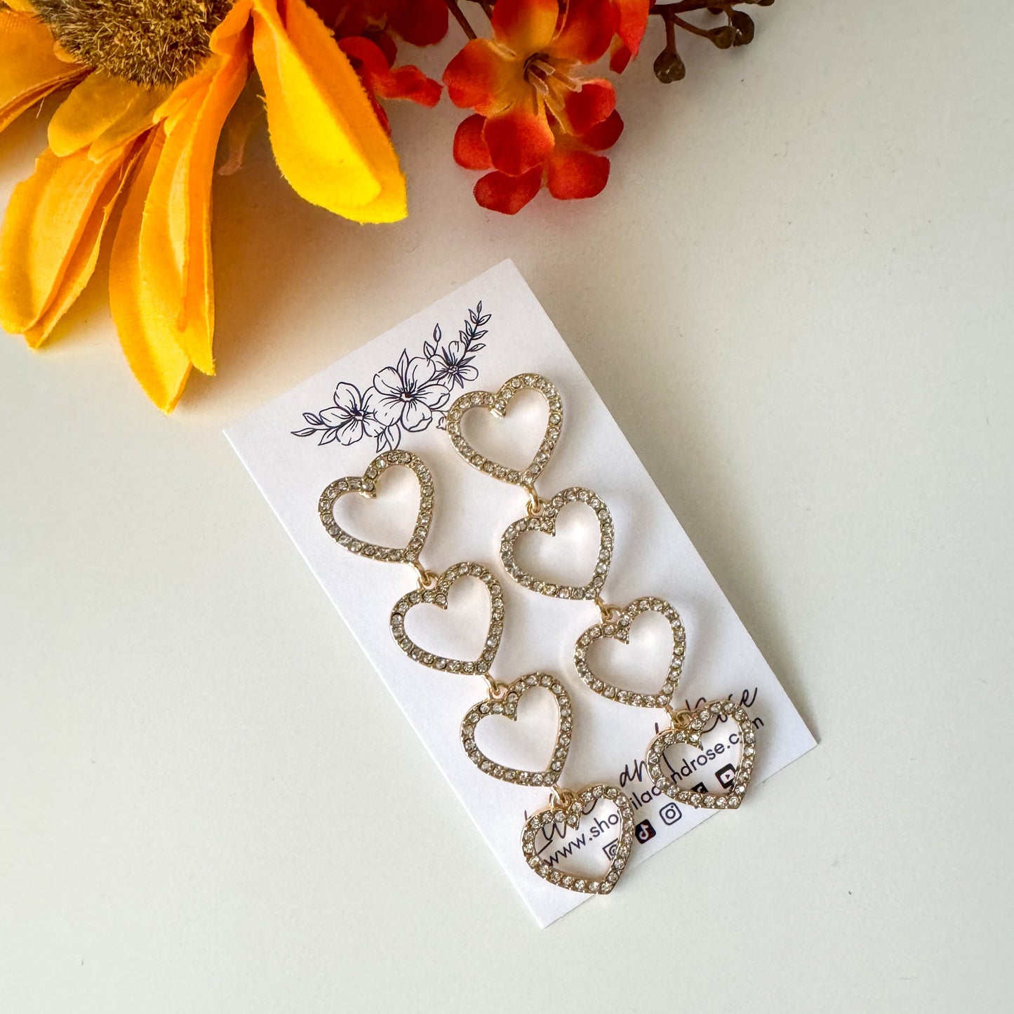 ✨ Rhinestone Tiered Heart Drop Earrings