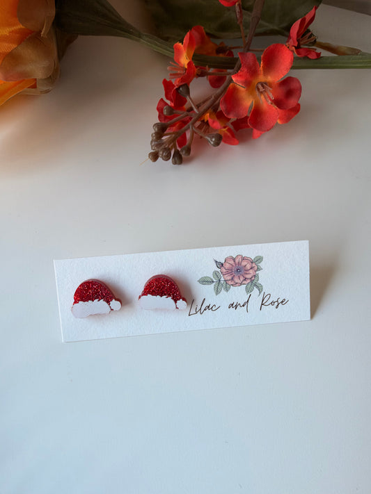 Glittery Santa Hat Stud Earrings