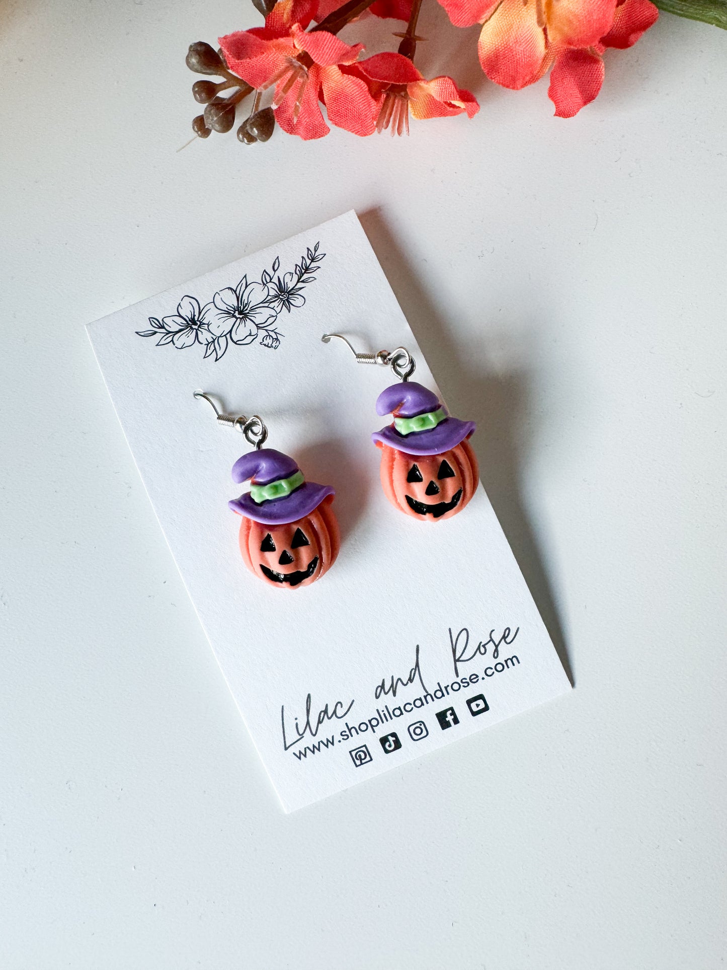 ✅ Jack-O-Lantern with Hat Earrings
