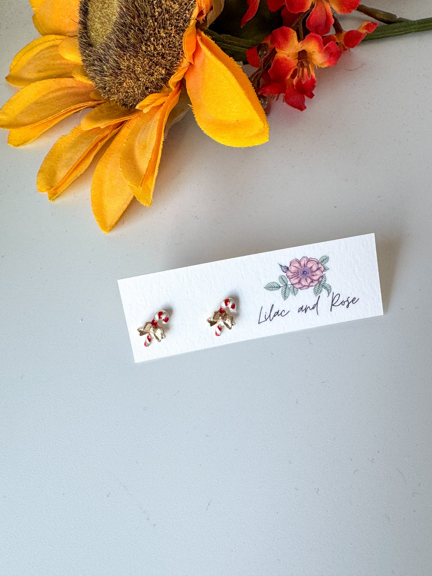 Candy Cane Bow Stud Earrings