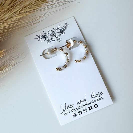 pearl and cube hoop earrings gift ready