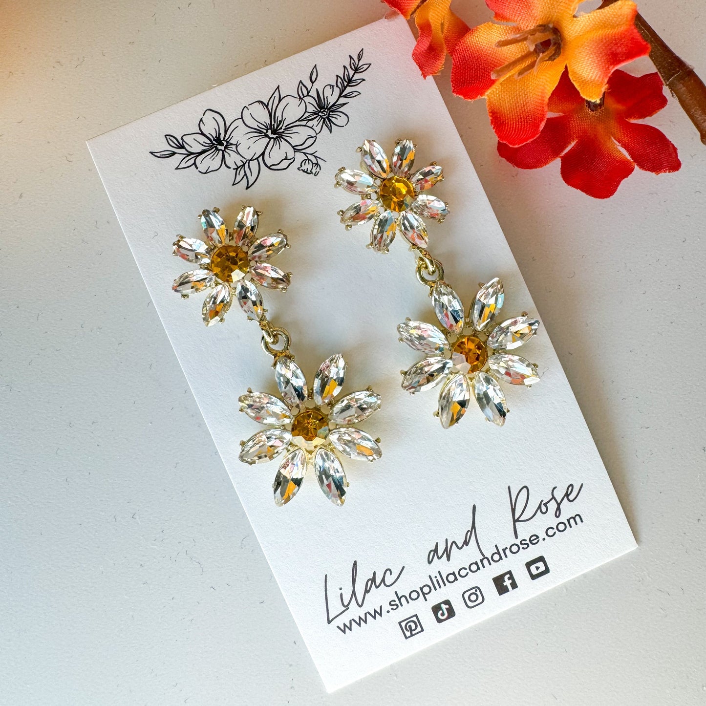 ✅ Crystal Daisy Flower Earrings