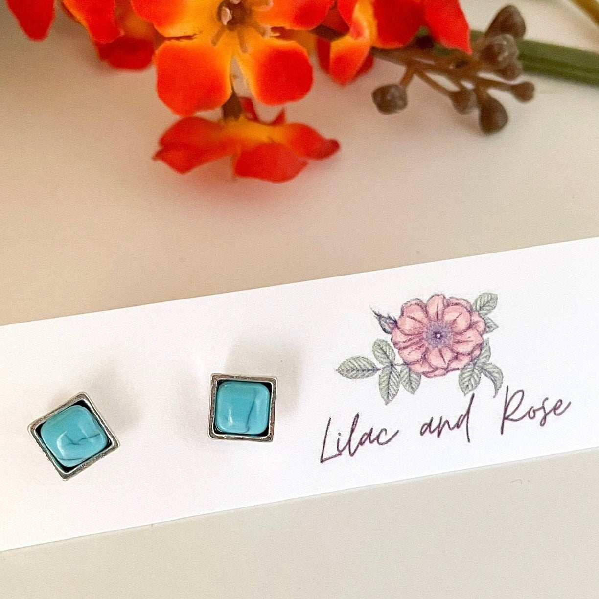 geometric turquoise stud earrings lightweight