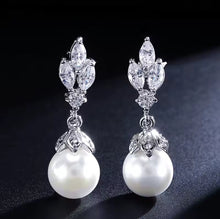 Load image into Gallery viewer, pearl drop earrings with cubic zirconia sparkle