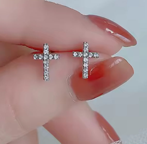 ✨ Mini CZ Cross Stud Earrings