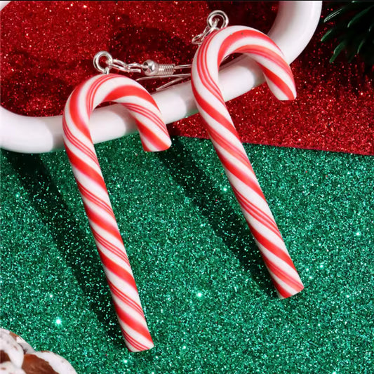 ✨ Colorful Candy Cane Clay Earrings – Festive Handmade Holiday Earrings