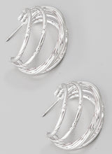 Load image into Gallery viewer, Textured Metallic Layered Hoop Earrings – Bold Mixed Metal Hoops with a Dimensional Twist