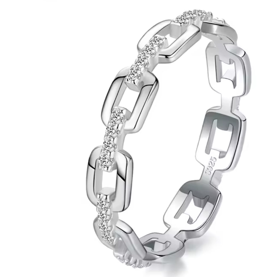 CZ Geometric Chain Sterling Silver Ring