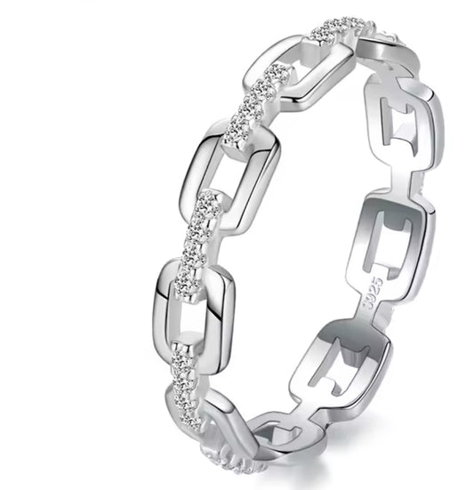 CZ Geometric Chain Sterling Silver Ring