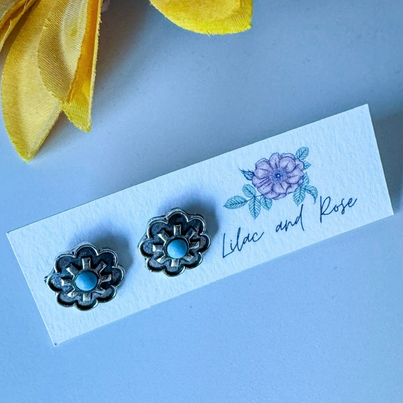 loose flower turquoise stud earrings Lilac and Rose