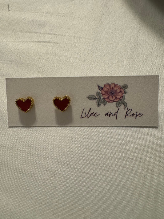 ✨ Red Heart with Gold Trim Stud Earrings