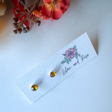 Load image into Gallery viewer, CZ stud earrings round cut sparkle Lilac and Rose