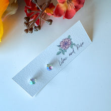 Load image into Gallery viewer, CZ stud earrings round cut sparkle Lilac and Rose