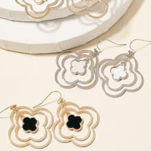 Load image into Gallery viewer, Mother of Pearl Layered Clover Dangle Earrings – Elegant Shine with Modern Charm