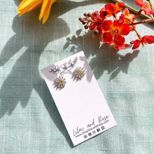 Load image into Gallery viewer, cz flower stud earrings gold silver Lilac and Rose