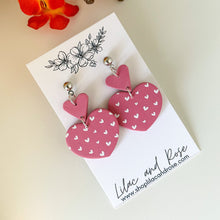 Load image into Gallery viewer, polymer clay heart earrings handmade pastel Lilac and Rose