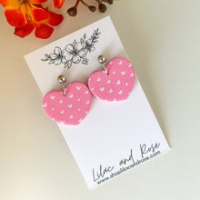 Load image into Gallery viewer, polymer clay heart earrings handmade pastel Lilac and Rose