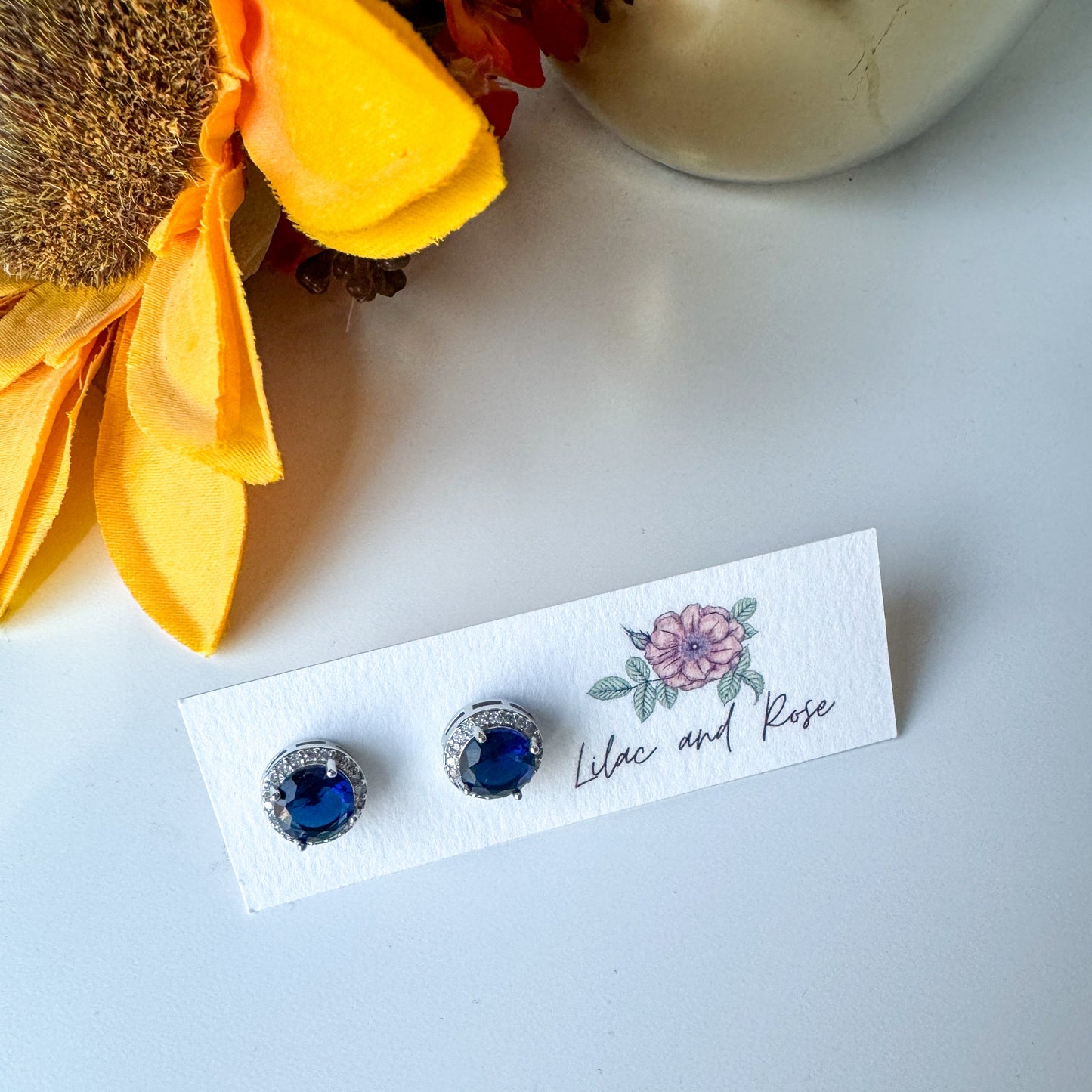 blue cubic zirconia stud earrings sparkling