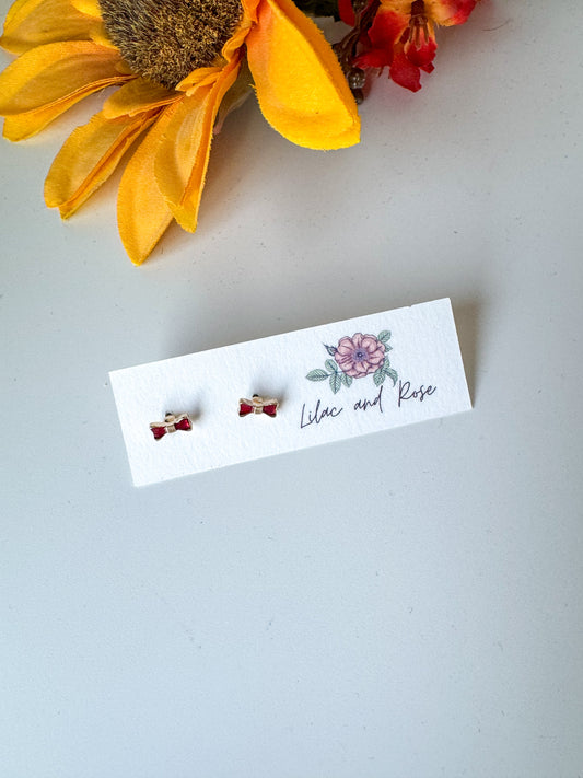 ✅ Mini Red Bow Tie Stud Earrings