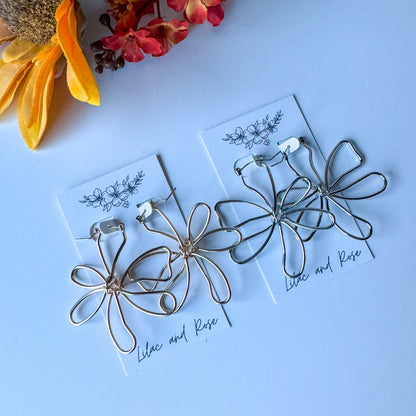 open frame floral earrings Lilac and Rose