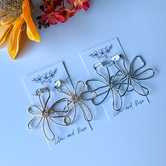 open frame floral earrings Lilac and Rose