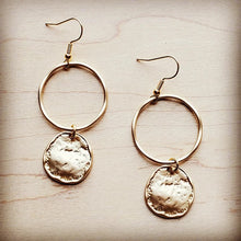 Load image into Gallery viewer, Matte Gold Hoop Earrings with Coin Dangle
