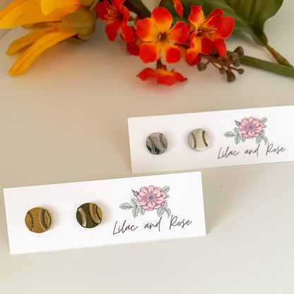 baseball stud earrings with classic stitching
