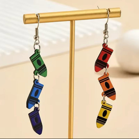 teacher crayon earrings gift ready