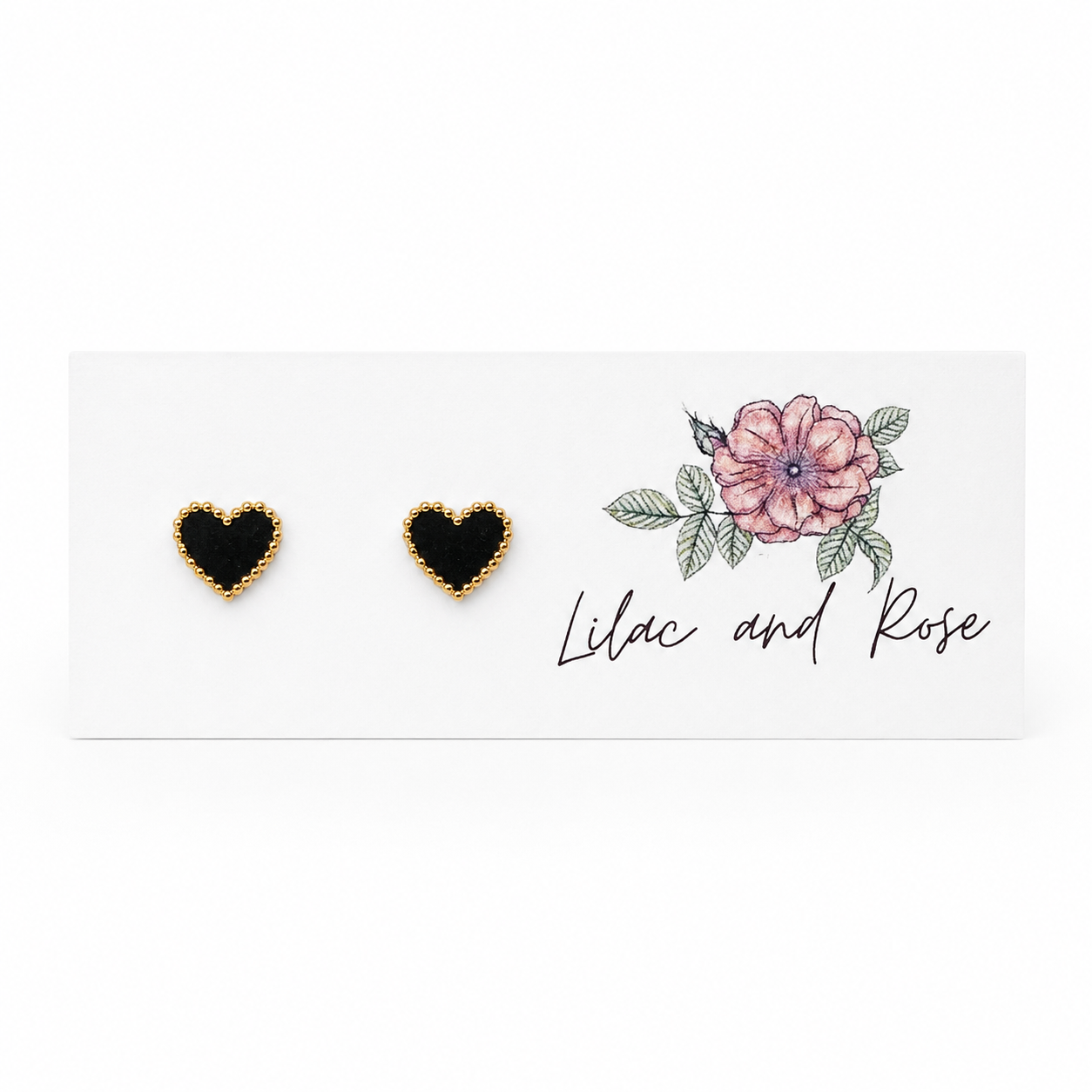 ✨ Black Heart with Gold Trim Stud Earrings – Edgy Elegance in a Polished Mini Heart