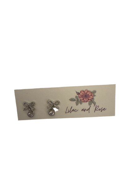 CZ drop bow earrings dainty sparkle Lilac and Rose
