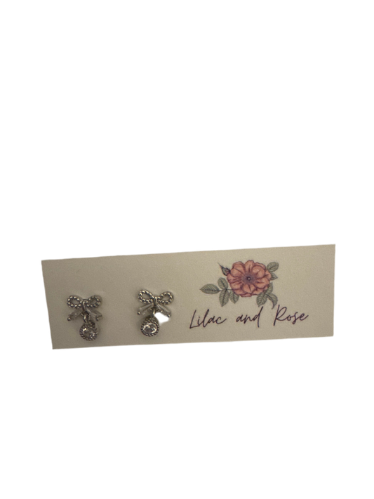 CZ drop bow earrings dainty sparkle Lilac and Rose