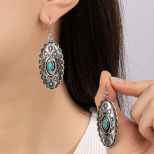 Load image into Gallery viewer, BOHO OVAL DROP EARRINGS WITH TURQUOISE STONE

