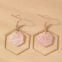 Load image into Gallery viewer, Hexagon hoop and stone drop earrings
