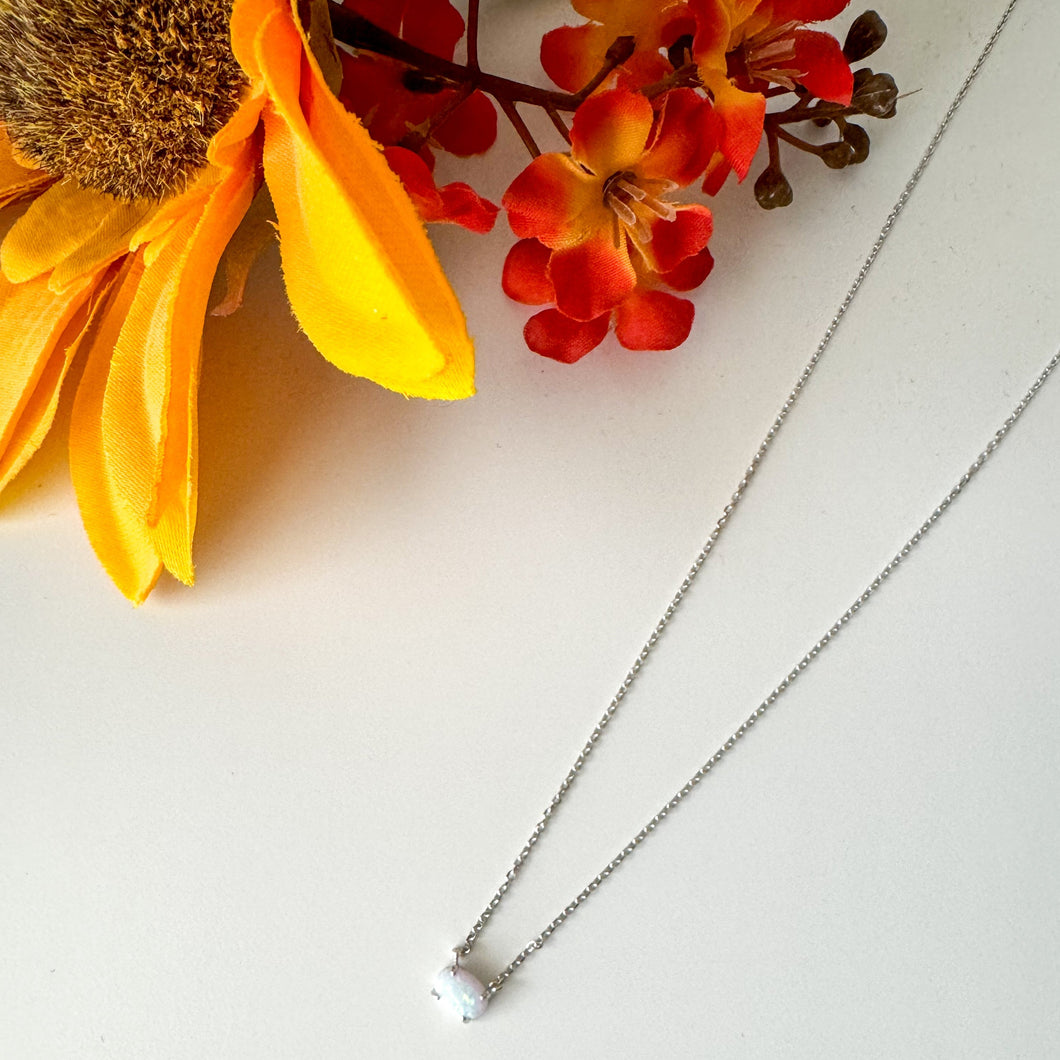 Dainty Opal Stone Pendant Necklace