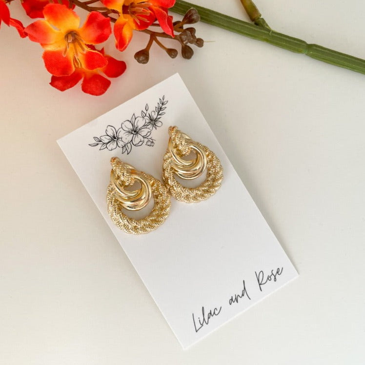 abstract double twist earrings gold