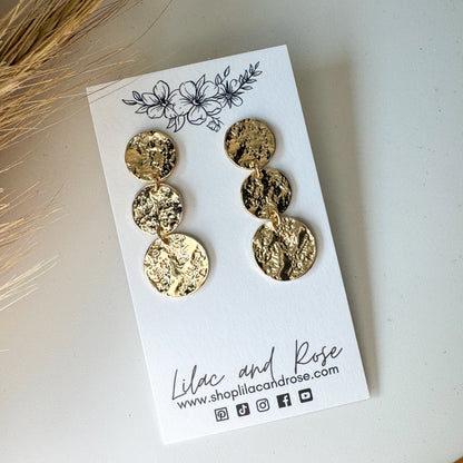 ✨ Triple Metallic Textured Coin Dangle Earrings