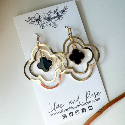 ✨ Mother of Pearl Layered Clover Dangle Earrings – Elegant Shine with Modern Charm