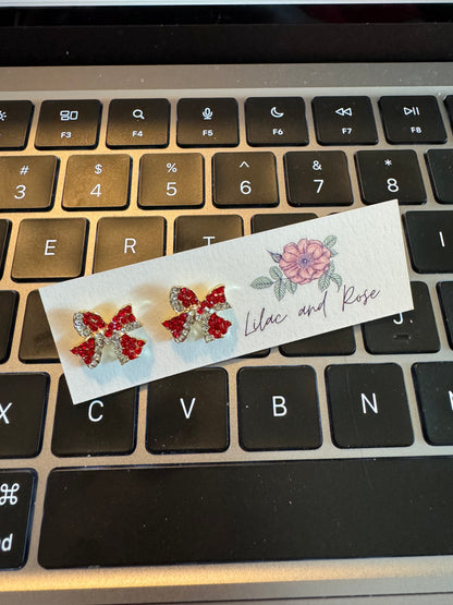 ✅ CZ Red Bow Stud Earrings